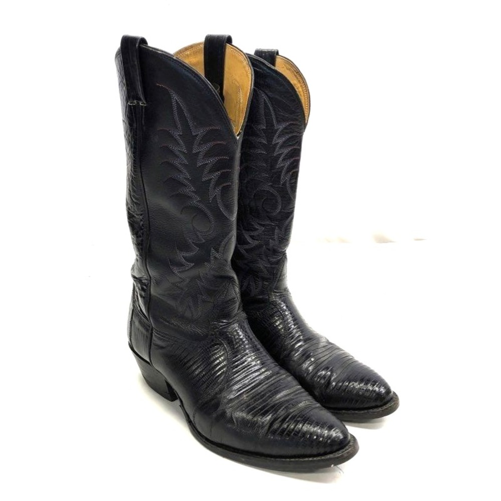 VTG Nocona Black Teju Handmade Lizard Leather Rodeo Ranch Cowboy Boot Men 9.5 EE